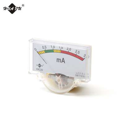 Rectangle shape pointer type panel current ampere meter direct moving coil  DC 3.0mA ammeter 69C20 80*44mm